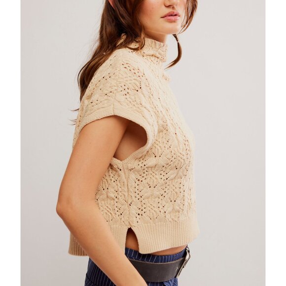NWT FREE PEOPLE Vickie Mock Neck Sweater / Macadamia SZ: M - Picture 2 of 9